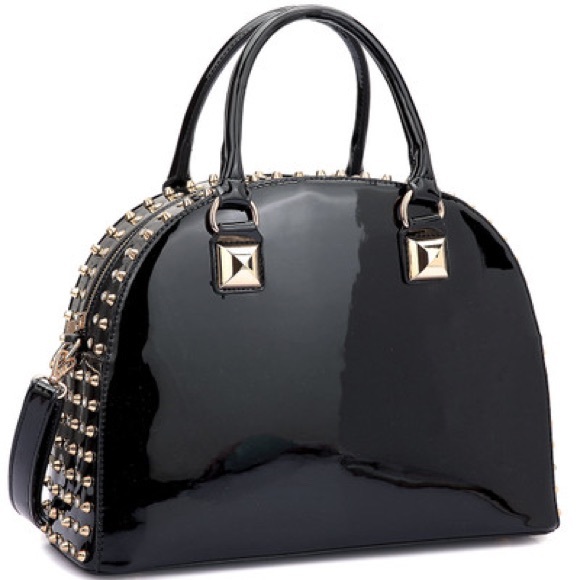 Dasein Handbags - Dasein Patent Leather Rhinestone Fashion Handbag